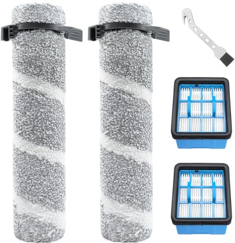 DianSung Pièces de rechange pour Bissell CrossWave OmniForce Edge 4076, 4087, 4000, 4006, 4007, 4008, 4017, 3912, 3999 aspirateur, ensemble d'accessoires 2 rouleaux de brosse + 2 filtres
