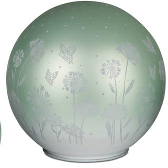 Frühlingslicht Frühlingsdekoration Dekolicht Deko Kugel Sommerzeit mit LED-Licht 10cm aus Farbglas Pastell-Mint beleuchtet, stehend