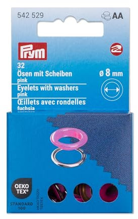 Prym 542529 Ösen mit Scheiben, 8 mm, pink/silberfarbig, kompatibel mit dem Vario Creative Tool