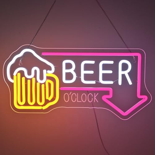 Beer O'Clock Neon Schild Cold Beer Led Sign Bier Led Schild für Bar Leuchtschilder Pfeile für Bierstube Club Nachtclub Partys Mann Höhle Garage Pub Nachtclub Restaurant Geschenk