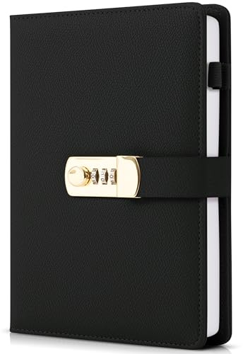 Aesthetic Diary with Lock – Beautiful Leather Journal with Easy to Change Code Lock & Refillable Pages – Quality Planner for Women with Bookmark & Pen Holder to Securely Protect Thoughts & Memories