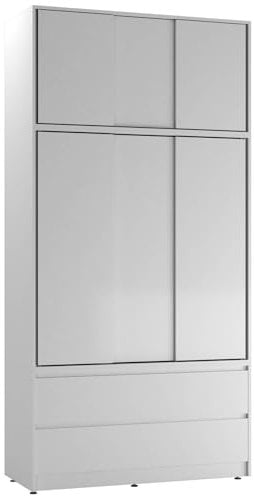 URBNLIVING 240cm Sliding Door Wardrobe with 6 Doors & 4 Drawers, Freestanding Bedroom Closet with Hanging Rail & Storage, Engineered Wood, 120cm Wide, Modern Design