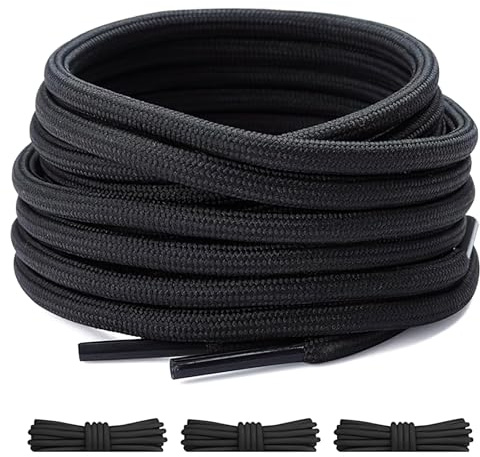 GUIGA 3 pares de cordones redondos de 4 mm - Cordones de cordones elasticos zapatillas deporte de poliéster resistentes para senderismo, trekking y zapatillas - Negro(120 cm)