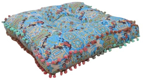 JAYIOLA Sitzkissen Bohemian Sitzpolster Indoor Kissen Patchwork Quadrat Meditations- Baumwoll-Canvas mit Mandala-Druck für Entspannte Momente für Wohnzimmer Schlafzimmer Büro, Marokkanisches Blau