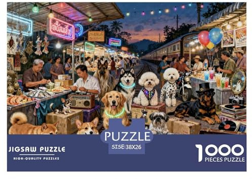 Dogs in Thailand Wooden Jigsaw Puzzle Waterproof 1000 Piece Puzzles for Adults Gifts Impossible Home Decoration
