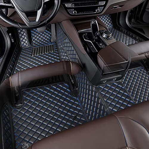 Leder Auto FußMatten für Mercedes Benz AMG GLE W166 GLE 43 63 63S SUV 2015-2018(LHD), Allwetterschutz Fussmatten Wasserdicht Anti Rutsch Full Set Upgrade Beutelrand,C-Black Blue