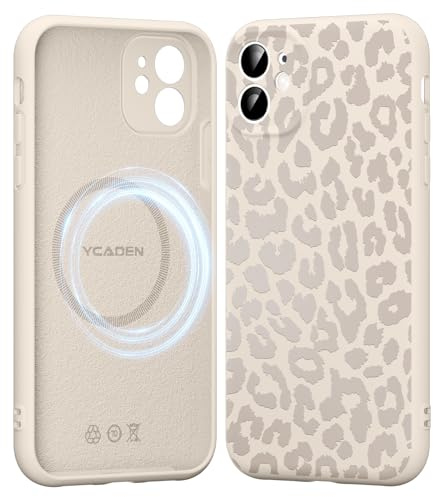 Saqmkil Handyhülle für iPhone 11 Hülle für Magsafe mit Leopard Muster | Aesthetic Beige Leo Motiv Mädchen Design Magnetische Case, Weich Flüssigem Silikon Stoßfeste Schutzhülle Cover 6,1