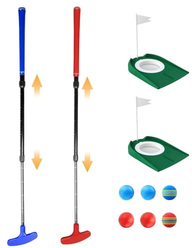 Set de Putter de golf réglable (Rouge & Bleu) - Pour droitiers et gauchers, mini set de golf, aides à l'entraînement professionnelles et accessoires de golf pour enfants et juniors