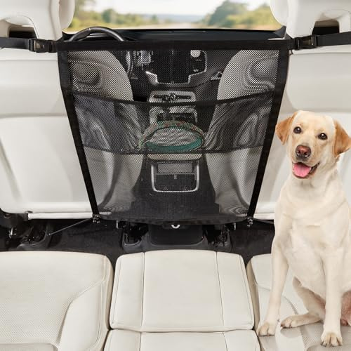 GGW Griglia per Cani per Auto con Tasche portaoggetti per Cani – Rete di separazione per Sedile Anteriore, barriera di Sicurezza Contro Il Cane dal Sedile Posteriore, Universale