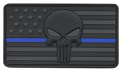Skull America Flag PVC Patch (Blue Line,Blackout Subdued) (Blue Line, Blackout Subdued))