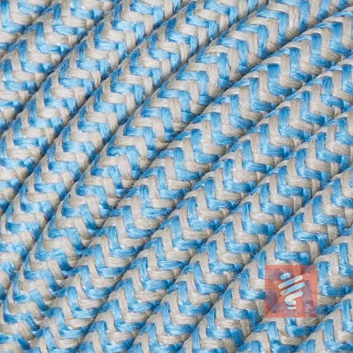 Textilkabel für Lampe, Rundkabel, dreiadrig (3x0.75mm²), Leinen-Blau - 3 Meter