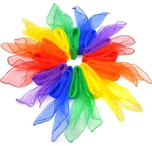 Febbya Bufandas de Baile,12 Pack Colores Pañuelos de Baile Seda Pañuelo de Malabares Cuadrados Mágicas Banda para Infantes Niños de Jardín Damas Femeninas Mostrar Danza Vientre 60 * 60cm