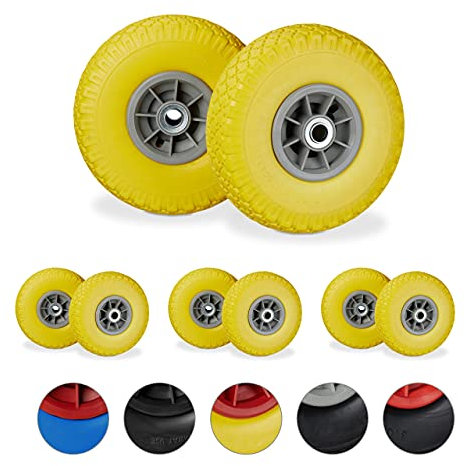 Relaxdays 8X Ruote per Carriola, in Gomma Antipanne, 3.00-4, ASSE 20mm, Max.80 kg, 260 x 85 mm, Gialla Grigia