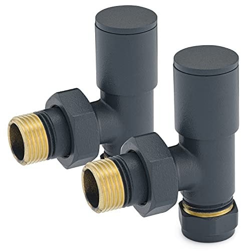 Válvulas de radiador para radiador vertical de diseño | Válvulas de radiador anguladas en antracita con válvulas de radiador de toalla y características de riel de toalla en antracita (15mm)