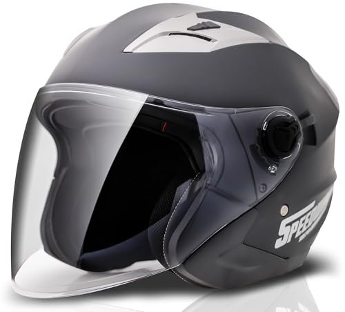 Casque de Moto Speedway - Urbain - Casque Jet, idéal pour Les Hommes et Les Femmes, Notre Casque de Moto Ouvert est idéal pour la Ville, Casque de Moto homologué ECE et Dot - Noir