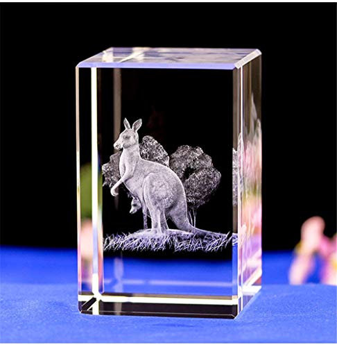 Kangaroo-Figur, Kristallglas, 3D-Lasergravur, Känguru-Ornamente, Kunst, Tier, Kristallglas, Würfel, Gravur, Kangaroo-Skulptur, Geschenke mit Geschenk-Box (50 x 50 x 80 mm)