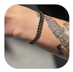 FindChic Herren Armband 7mm breit Edelstahl Panzerkette Armkette schwer Glieder Link Kettenarmband Bracelet Länge 21cm Schwarz