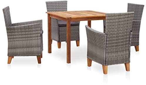 Tidyard 5 teilig Garten Sitzgruppe Poly Rattan und Holz Gartenmöbel Set 4 Personen Essgruppe Holztisch Gartentisch mit Stuehlen Gartengruppe Sitzgarnitur Gartengarnitur Terassenmöbel Set