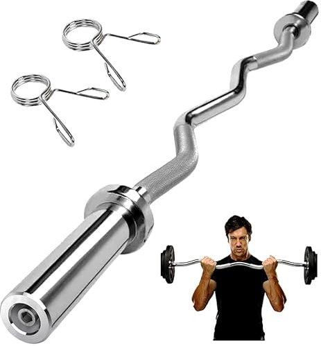 jxgzyy EZ Curl Bar Weight Bar Barbell Bar 47 Inches Weight Lifting Bar for 2 Inches Weight Plates, Non-Slip Hand Grip With 2 Spring Collars For Gym Home Exercises Squat and Deadlift Fitness
