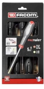 FACOM Coffret de 5 Tournevis Protwist Empreintes Fente et Prozidriv - Poignées Ergonomiques Antidérapantes - 3 Tournevis Fente + 2 Tournevis Empreinte Prozidriv - At.5Pb. Multi
