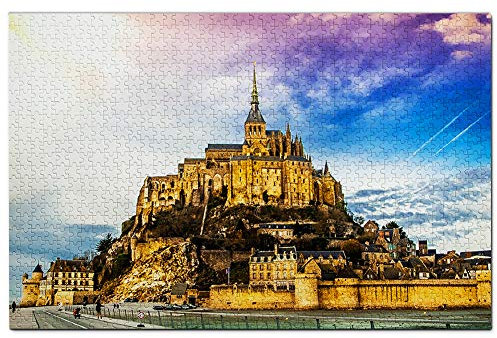 Puzzle Frankreich Mont St. Michel Normandie 1000 Teile Spiel Kunstwerk Reise Souvenir Holz