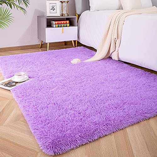 Foxmas Weicher Flauschteppich für Wohn-/Schlaf-/Kinderzimmer, Plüsch-Nursery-Teppich, Teppich für Jungen, Mädchen, Studentenwohnheim, 122 x 183 cm, Lila