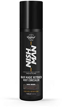 NISHMAN Magic Retouch Ansatz-Korrektor - Dunkelbraun 100ml - Sofortige Grauabdeckung & Farbauffrischung für den Haaransatz – Schnell trocknendes, Langanhaltendes Haarspray für einen Natürlichen Look