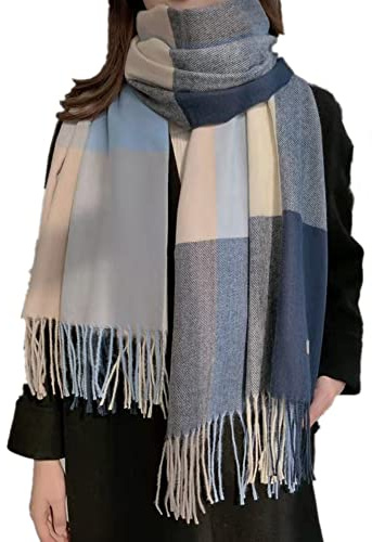 Ikruidy Écharpe d'hiver pour femme Châle Long Grand Écharpes Chaudes Réversibles Gland Plaid Couverture Écharpe pour Femmes