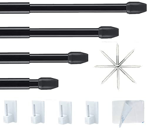 4 Stücks Gardinenstange kleben, Bistrogardinenstangen, Vorhangstange Ausziehbar, für Store, Schrank, Fenster, Küche, DIY-Projekte (70-120CM, Schwarz)