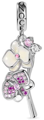 GNOCE Flower Pendant Charm 925 Sterling Silver Dangle Charm Inlaid with Crystal Oval Cut Zircon Colorful Gemstones Multicolor Enamel Fit Bracelet/Necklace for Women Girls Wife Daughter (Moth Orchid)