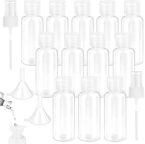 SPEACOUR 12 Stück Reiseflaschen Set 30ml Plastikflasche Transparent Leere Kosmetik Reisebehälter Mini Luftflaschen PET Reise Duschgel Behälter Kosmetikflaschen mit 2 Klein Trichter und 2 Düsen (30ml)