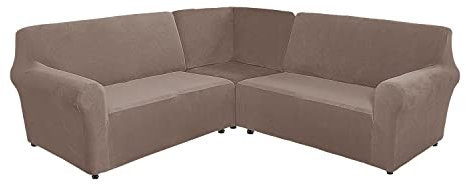 ele ELEOPTION Samt Sofabezug L Form 5 Sitzer Ecksofabezug 3-teilig Stretch Sofa Überzug für L-förmige Sofamöbel dick weich waschbar Ecksofahusse