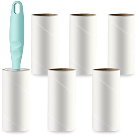Fusselrolle, Extra klebrige Lint Roller zur Entfernung von Fusseln und Tierhaaren von Kleidung, Haaren, Katzenhaaren, Hundehaaren - 360 Blatt/Rollen (6 Rollen mit 1 Abroller)