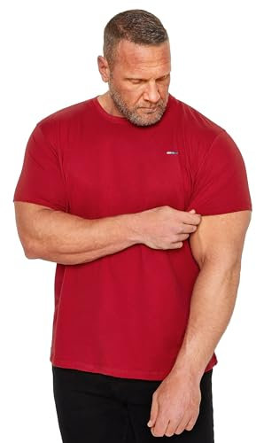 BadRhino Big & Tall Core Essential Everyday Tee Crew Neck Short Sleeve T-Shirt Top - Men's Longer Length 100% Cotton - M to 8XL Wine 2XL