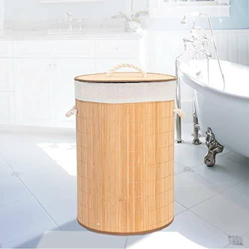 MantraRaj Bamboo Laundry Hamper Basket Clothes Storage Organizer Bag Lid Natural Bamboo Laundry Basket Clothes Storage Organizer Ideal for Bedrooms Ideal For Bedroom, Laundry, Utility Room