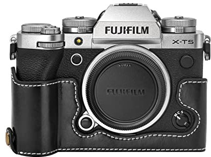 Rieibi Fuji XT5 Case - Quality PU Leather Half Case for X-T5 Digital Camera - Body Protective Grip Cover for Fuji XT5 X-T5 - Black