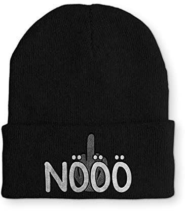 tshirtladen Nööö Mittelfinger Statement Beanie Mütze mit Spruch, Farbe: Black