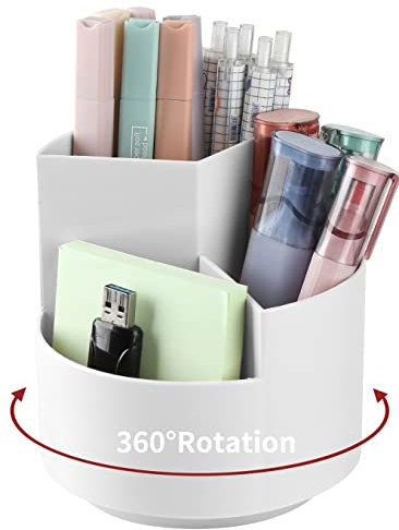 Stifthalter, 3 Fächer, um 360 Grad drehender Bleistift-Stift-Schreibtisch-Organizer, Schreibtisch-Aufbewahrung, Stift-Organizer, Schreibwaren-Zubehör, Kunstbedarf, Kinder – Grau