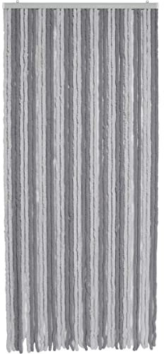 MadeInNature Tenda per porta ciniglia bi-colore di alta qualità, ampia scelta di colore, lunghezza e larghezza regolabili, tenda anti-insetti (grigio chiaro/grigio scuro 90 x 210 cm)