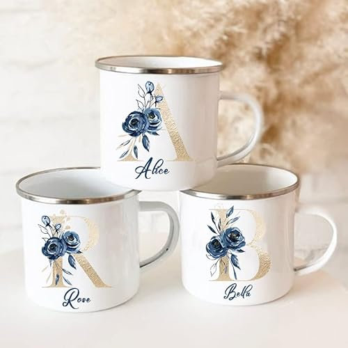 YIPOCH Coffee Mugs Personalized Enamel Cup with Initial Name Birthday Mothers Day Wedding Engagement Gift for He Mug