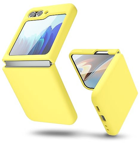 oakxco for Samsung Galaxy Z Flip 5 Case Silicone, Thin Slim Grip Soft Rubber Gel Protective Phone Case for Women, Matte Plain Solid Color Aesthetic Cute Girly Case with Camera Cover, Yellow