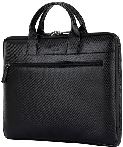 VON HESSEN Laptoptasche aus echtem Nappa-Leder bis 16 Zoll - Aktentasche Herren & Damen - Luxuriöse Echtleder Arbeitstasche für Büro & Alltag - Laptop Hülle in Carbon-Schwarz