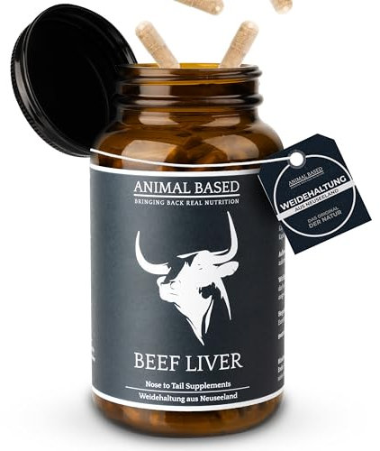 Animal Based Rinderleber [240 Kapseln] - Natürliches Eisen, Vitamin A, B12, Kupfer - Grass Fed Beef Liver - Weidequalität aus Neuseeland - Optimale Nährstoffaufnahme - Halal zertifizierte Rohstoffe