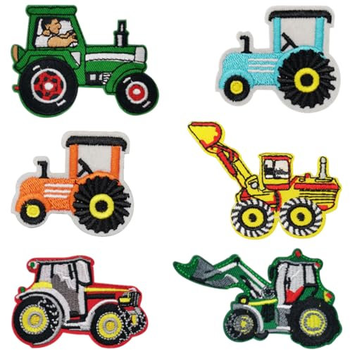 MEZHEN Traktor Patch zum Aufbügeln Bügelflicken Kinder Traktor Bestickt Aufbügler Patch für Kleidung Applique Flicken Patches für DIY T-Shirt Jeans 12 Stück