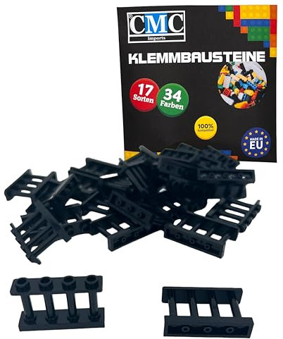 CMC imports 10 x Geländer/Zaun 15332 Klemmbausteine vers. Farben zur Auswahl Bausteine 1x4x2 Noppen Zaunelemente Kompatibel Einzelteile (650 - Schwarz)