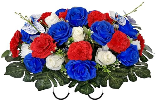 Saxili Künstliche Friedhofsblumen, Grabstein-Blumensattel, Gedenktags-Blume für Grabdekorationen, realistische, lebendige Rosen, Nelke