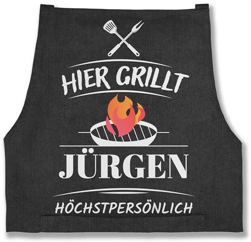 Schürze - Grillschürze Herren Männer - Hier grillt Name höchstpersönlich I Geschenk Grillen I Grill Geschenk I Lustiges Geschenk Papa I Vatertag I Geburtstag - 85x69 - Jeans Schwarz
