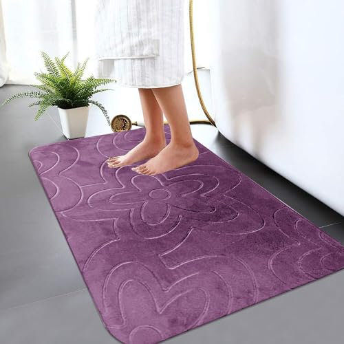 B&B Memory Foam Bath Mat - Non Slip Bath Mats For Inside Bath Door Mat - Modern Quick Drying Bath Mats for Bathroom Water Absorbent Toilet Mat 50 x 40 cm, Purple