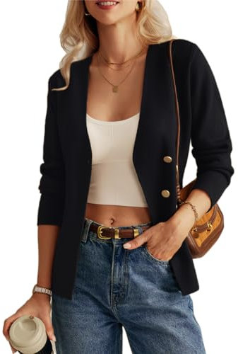 GRACE KARIN Damen Elegante Lockere Strickjacke Vintage Retro 1970er Gestrickt Mantel Büro Business Open Front Jacke Casual Windjacke mit Gürtel Schwarz XL