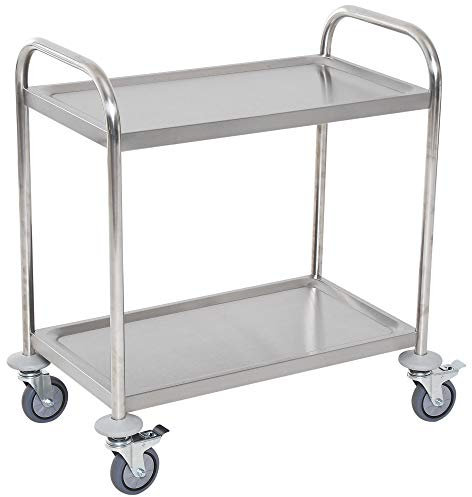 HOMCOM Carrito Auxiliar con Ruedas de Acero Inoxidable 80x45x82 cm Carrito de Cocina con Bandejas y 2 Brazos Carga 100 kg para Comedor Hotel Salón de Belleza Plata